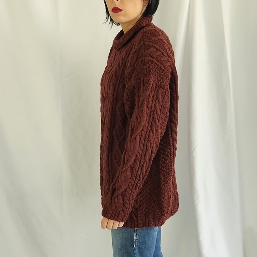 Y2K Brown Cable Knit Oversize Sweater - Picture 2 of 4